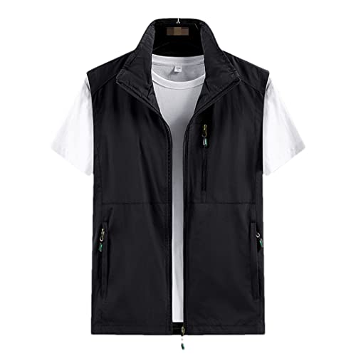 Herren Mesh Atmungsaktive Weste Multi Pocket Weste Männer Baggy Ärmellose Weste Schwarz 4XL von Disimlarl