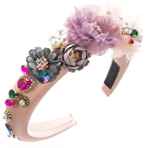 Pnnrk Damen-Haarbänder mit Strasssteinen, Blumen, gepolstert, Perlen, bunte Perlen von Disimlarl