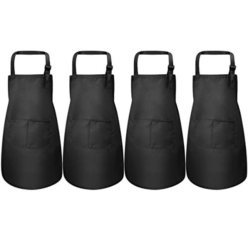 Disino 4 Stück Schwarz Kinder Schürze Set, Kinder Verstellbare Kochschürze mit 2 Taschen für Jungen Mädchen, Kind Küchenschürzen für Küche Kochen Malerei Backen (7-13 Jahre) von Disino