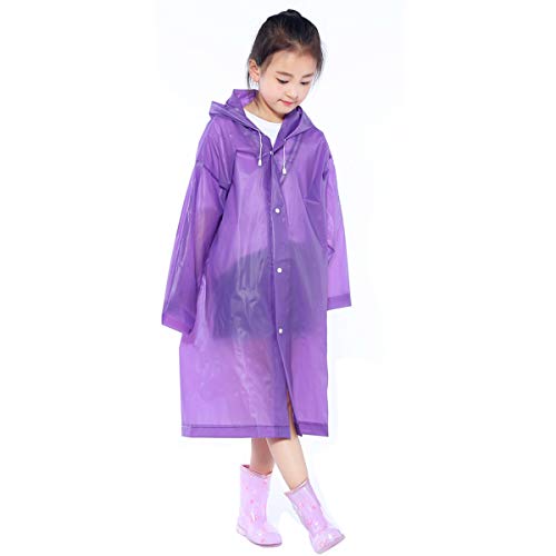 Kinder Wasserdicht Regenponcho, Klar EVA Regenmäntel mit Kapuze für Mädchen Jungen, Kleinkind Regenjacke Regencape, Wiederverwendbar Kinder Regenschutz für Outdoor Radfahren Wandern Camping (Lila) von Disino