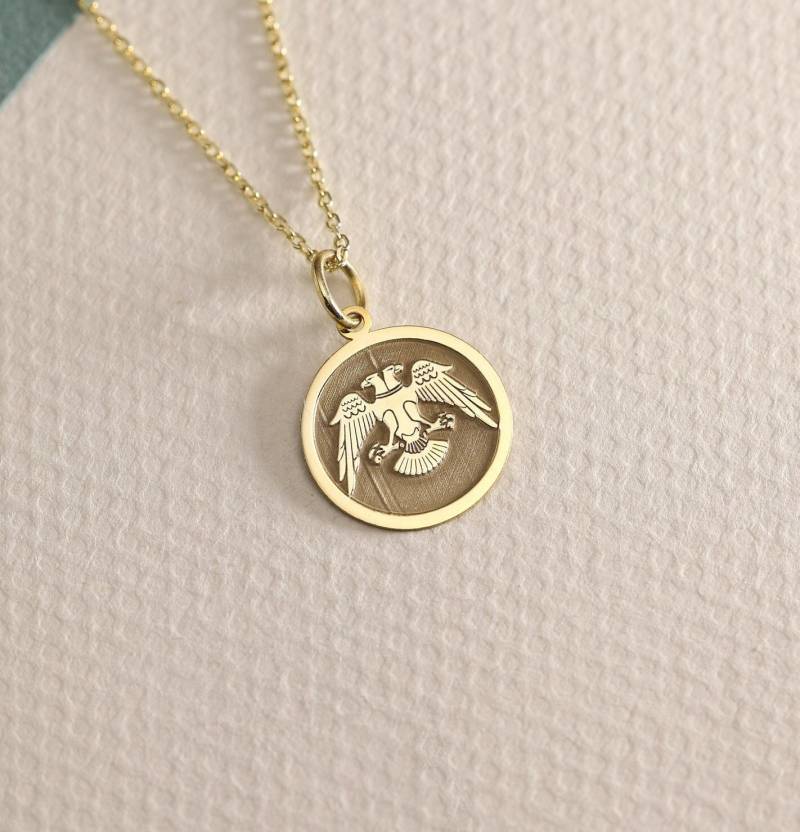 Gold Massiv 14K Echtgold Adler Halskette, Personalisierte Anhänger, Vogel 14K Halskette von DiskGold