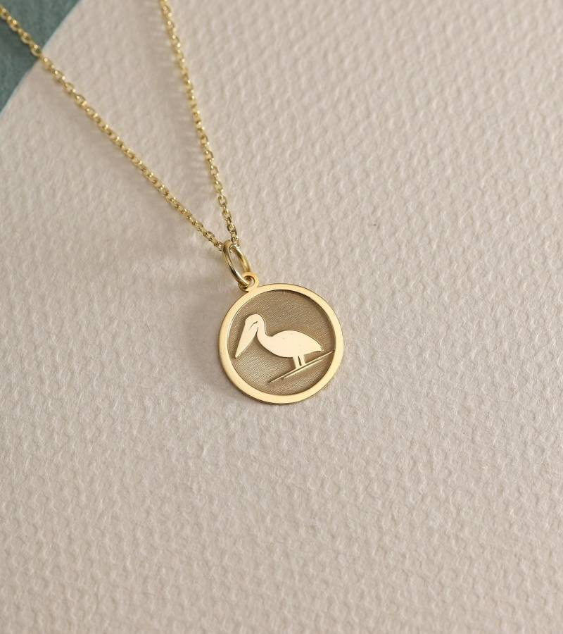 Gold Solide 14K Echtgold Pelikan Halskette, Zierliche 14K Tier Halskette Für Frauen von DiskGold