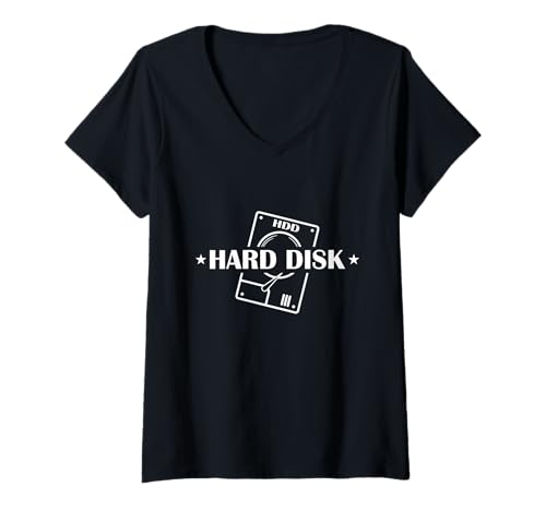 Damen Festplattenspeicher T-Shirt mit V-Ausschnitt Damen Festplattenspeicher T-Shirt mit V-Ausschnitt von Diskette CD retro old data storage computer