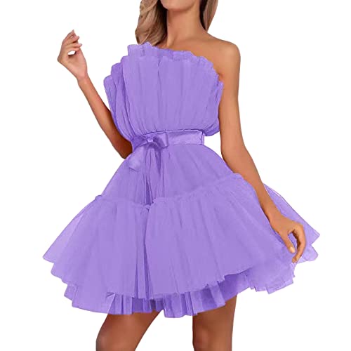 Abendkleider Elegant für Damen A-Line Swing Cocktail Kleid Midilang Rüschen Bodycon Party Bleistiftkleid Businesskleider Mädchen Etuikleider für Festlich Hochzeit Cocktail Party Lila,S von Dislsokrhov