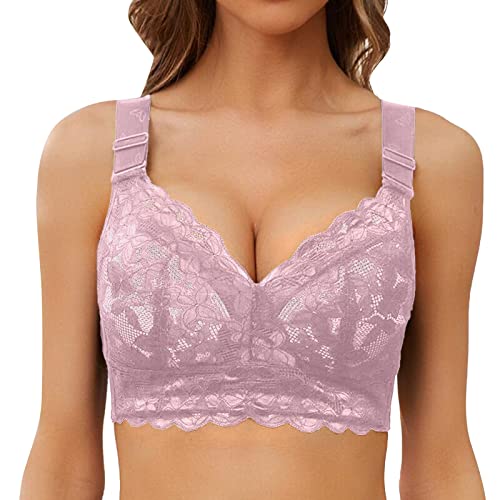 BH Damen Ohne Träger Push Up Push Up Rückenfrei Ungepolster Sports Bras Dfurchsichtig T-Shirt-BH Bralette-Weste Push Up BH mit Floraler Spitze Dessous Damen Sexy Unterwäsche Rosa，90E von Dislsokrhov