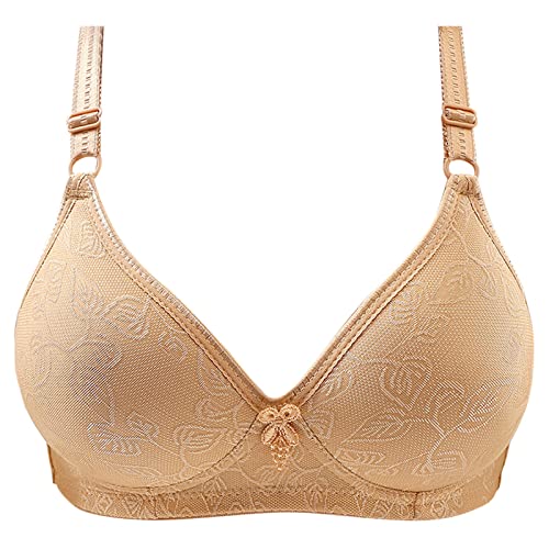 Damen Spitzen BH Neckholder Push Up Hebe Bra Alltag Unterwäsche Bralette Schlafen BH Atmungsaktiv Bequem BH Mit Polstern Verstellbare Träger Ohne Bügel Blumen Spitze BH Elegant A1-Beige,L von Dislsokrhov