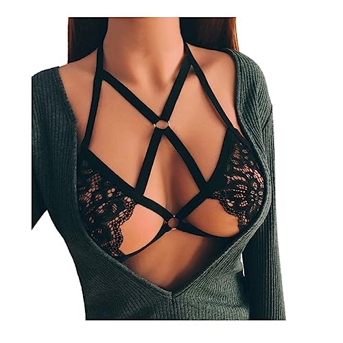 Damen Spitzen BH Offene Brüste Cups Ouvert Dessous Büstenhebe Sexy Kostüme Bralette Buster Reizwäsche Dessous Reizwäsche Top Push Up Erotische Ouvert Offen Transparent Bustier E2-Schwarz,L von Dislsokrhov