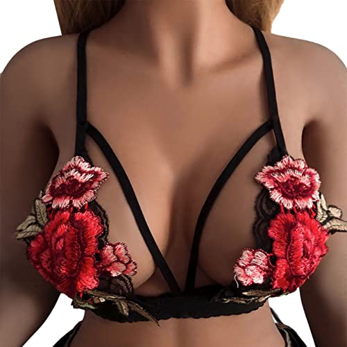 Damen Spitzen BH Offene Brüste Cups Ouvert Dessous Büstenhebe Spitze-Mesh-Blumenstickerei BH Cut-Outs Sexy Dessous Push up Bra Starker Halt Große Brüste Verstellbare Frauen Top Schwarz, XL von Dislsokrhov