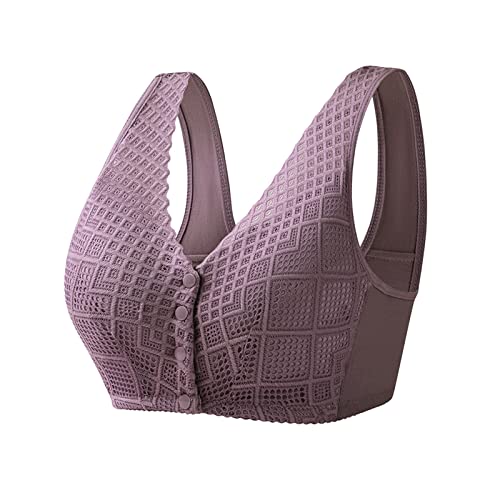 Damen Still BH Schnalle Vorne Baumwolle BH Ohne Bügel Große Größen Breiter Schultergurt Sexy Weste Bralette Dünner Abschnitt Push Up Bra Schwangerschafts & Still-BHS Lila-a,44 von Dislsokrhov