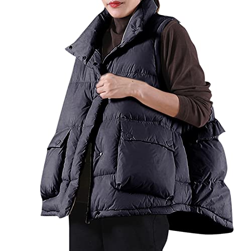 Damen Weste mit Stehkragen Steppweste Leichte Kapuzenweste Übergangsjacke Daunenweste Winddichte Funktionsweste Winterjacke Atmungsaktive Verstaubar Damenweste Laufen Outdoor 5# Schwarz,One Size von Dislsokrhov