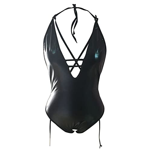 Damen Wetlook Body Rückenfrei Bodysuit Spaghetti Träger Top High Cut Thong Babydoll Aushöhlen Jumpsuit Ouvert Dessous Unterwäsche Clubwear Frauen Stringbody Reizwäsche Clubwear Erotik Lingerie von Dislsokrhov