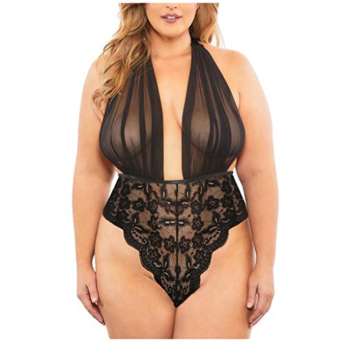 Dessous Body Frauen Bustier Offener Strapse Nachtwäsche Ouvert Perspektive Teddy V-Ausschnitt Dessous Bodysuit Reizwäsche Weihnachten Naughty Neckholder String Pyjama Schwarz #1, 3XL von Dislsokrhov