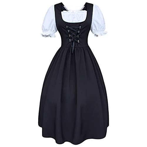 Dirndl Damen Midi Trachtenkleid Trachtenmode Trachtenrock Kleid mit Spitze Dirndl-Komplettsets Vintage Kurzarm Bierkleid Bühnenkleid Abschlussballkleid für Oktoberfest Anlässe 16# Schwarz,XXL von Dislsokrhov