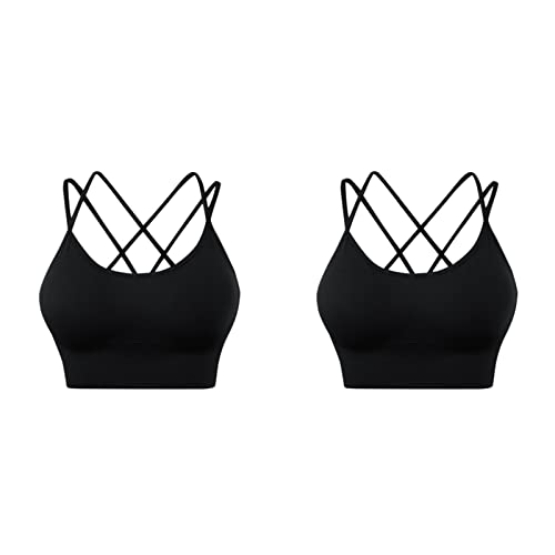 Dislsokrhov 2er Pack Damen Sport BH Bustier Set Comfort BH ohne Buegel Spaghettiträger Cross Back Push up BH Sport Bra Atmungsaktiv sport bh starker halt große brüste für Yoga Fitness Schwarz,3XL von Dislsokrhov