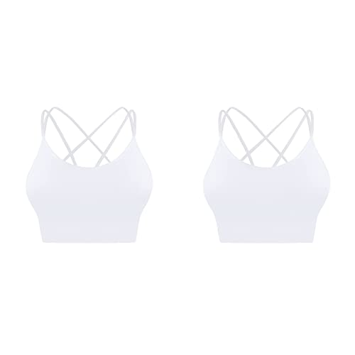 Dislsokrhov 2er Pack Damen Sport BH Bustier Set Comfort BH ohne Buegel Spaghettiträger Cross Back Push up BH Sport Bra Atmungsaktiv sport bh starker halt große brüste für Yoga Fitness Weiß,3XL von Dislsokrhov