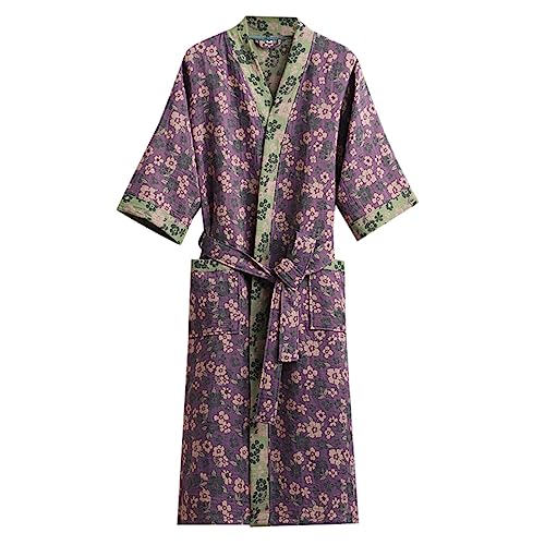 Dislsokrhov Bademäntel Für Damen Herren Bademantel Kurzgrößen Waffelpique Bade Poncho Frauen Mit Reissverschluss Mit Kapuze Badeponcho Reisebademantel Leichter Türkische Robe Saunakilt Lila, M von Dislsokrhov