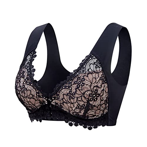 Dislsokrhov Damen Blossom Spitze BH mit Vorderverschluss Sport BH Starker Halt Große Brüst Push up Spitzen BH Ohne Buegel Brisa BH Gegen Hängende BrüstefüR Laufen Joggen Yoga Fitness C1-Schwarz,6XL von Dislsokrhov