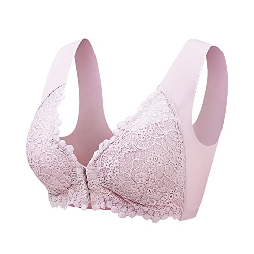 Dislsokrhov Damen Blossom Spitze BH mit Vorderverschluss Sport BH Starker Halt Große Brüst Push up Spitzen BH Ohne Buegel Brisa BH Gegen Hängende BrüstefüR Laufen Joggen Yoga Fitness C1-Rosa,M von Dislsokrhov