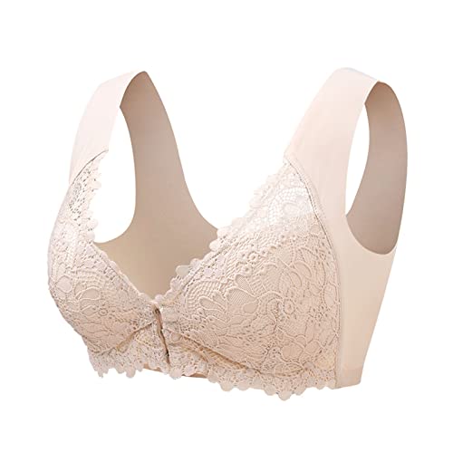 Dislsokrhov Damen Blossom Spitze BH mit Vorderverschluss Sport BH Starker Halt Große Brüst Push up Spitzen BH Ohne Buegel Brisa BH Gegen Hängende BrüstefüR Laufen Joggen Yoga Fitness C1-Skin,5XL von Dislsokrhov