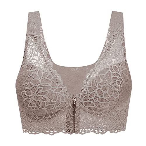 Dislsokrhov Damen Blossom Spitze BH mit Vorderverschluss Sport BH Starker Halt Große Brüst Push up Spitzen BH Ohne Buegel Brisa BH Gegen Hängende BrüstefüR Laufen Joggen Yoga Fitness Grau,M von Dislsokrhov