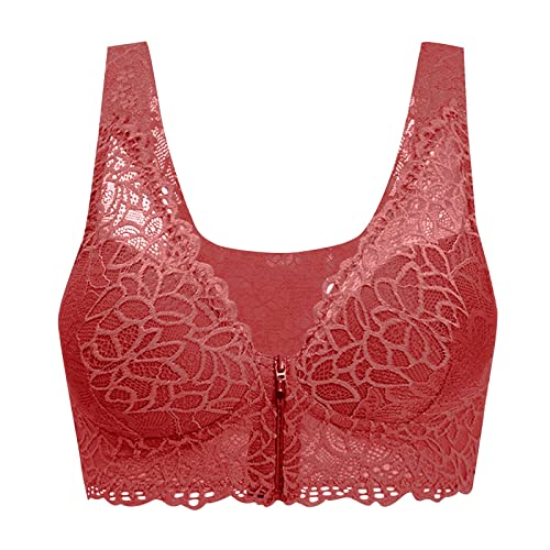 Dislsokrhov Damen Blossom Spitze BH mit Vorderverschluss Sport BH Starker Halt Große Brüst Push up Spitzen BH Ohne Buegel Brisa BH Gegen Hängende BrüstefüR Laufen Joggen Yoga Fitness Rot,3XL von Dislsokrhov