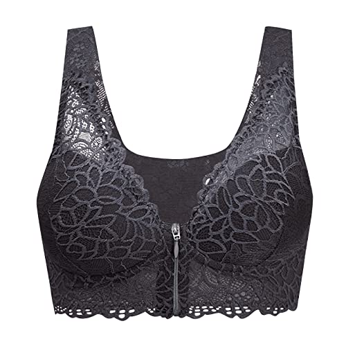 Dislsokrhov Damen Blossom Spitze BH mit Vorderverschluss Sport BH Starker Halt Große Brüst Push up Spitzen BH Ohne Buegel Brisa BH Gegen Hängende BrüstefüR Laufen Joggen Yoga Fitness Schwarz,4XL von Dislsokrhov