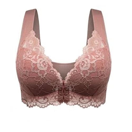 Dislsokrhov Damen Blossom Spitze BH mit Vorderverschluss Sport BH Starker Halt Große Brüst Push up Spitzen BH Ohne Buegel Brisa BH Gegen Hängende BrüstefüR Laufen Joggen Yoga Fitness b-Rosa,4XL von Dislsokrhov