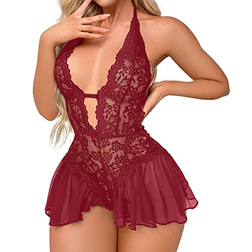 Dislsokrhov Damen Dessous Set Erotisch Netzkleider Minirock Babydoll Dessous Sey Dessous Babydolls Sexy Kleider Frauen Strümpfe Erotic Straps Underwear Party Outfit Damen Sexy 07 RD1, M von Dislsokrhov