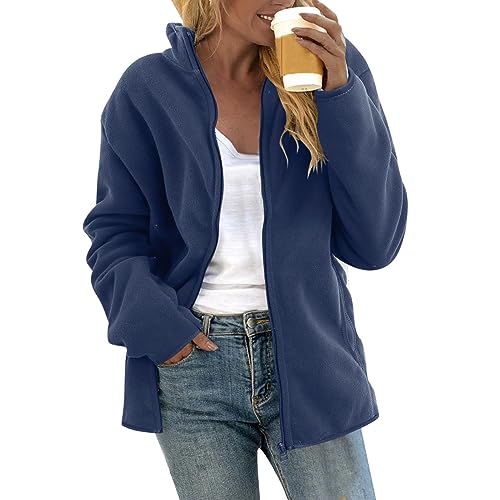 Dislsokrhov Damen Fleecejacken Teddyfleece Fleecejacke Vliesjacke Wasserdicht Jacken Lange Sportjacke Große Größen Herbstjacke Women Fliesjacke Outdoor Mit Kapuze Strickjacke 13# Blau, M von Dislsokrhov