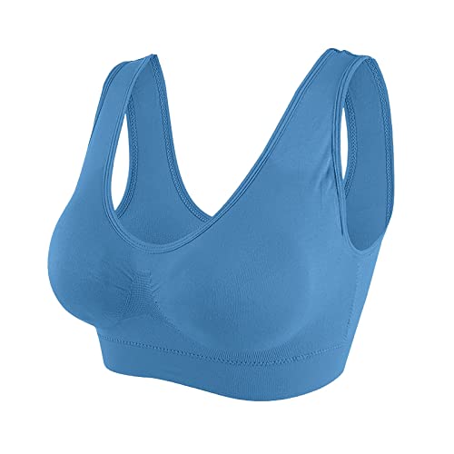 Dislsokrhov Damen Sport BH Rückenfrei Yoga Bra Nahtlose Ohne Bügel Atmungsaktiv Sport Bra Push Up Fitness Bustier Große Größe Backless Body Shaper Bra für Nach Brust OP Fitness Lauf Yoga Blau,6XL von Dislsokrhov