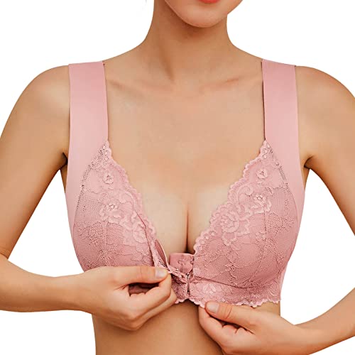 Dislsokrhov Damen Sport-BH mit Gepolstert Ohne Bügel Spitze Bustier mit Vorderverschluss Rückenfreier Körperformender BH Yoga Bra Atmungsaktiv Sport Bustier für Gym Fitness Dark E1-Rosa,3XL von Dislsokrhov