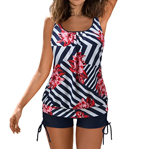 Dislsokrhov Damen Tankini Set Push Up Tankini Oberteil mit Dreieck Unterhosen Push up Damen Sport Tankini Set Zweiteiler Bademoden Bauchweg Tankini Set Tankini Oberteil Damen B2-Rot,3XL von Dislsokrhov