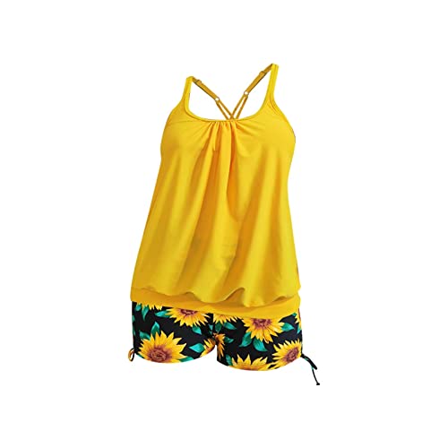 Dislsokrhov Damen Tankini Set Push Up Tankini Oberteil mit Dreieck Unterhosen Push up Damen Sport Tankini Set Zweiteiler Bademoden Bauchweg Tankini Set Tankini Oberteil Damen Gelb,XXL von Dislsokrhov