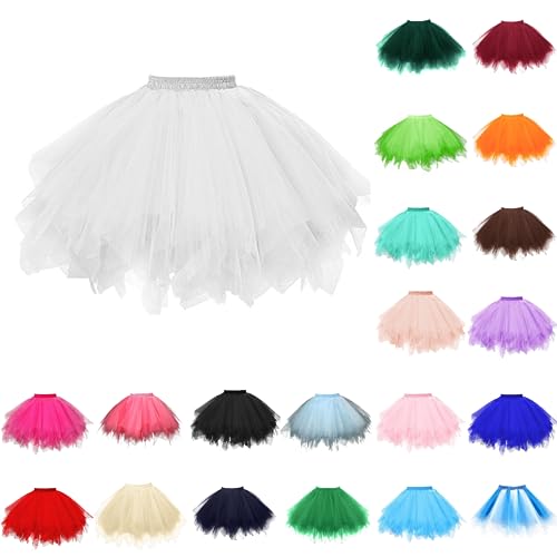 Dislsokrhov Damen Tüllrock Tütü Rock 50er Rockabilly Petticoat Tutu Unterrock Kurz Ballett Tanzkleid Cosplay Ballkleid Abendkleid Minirock Tanzkleid Dehnbaren Tutu Rock Ballettrock Tüllrock für Party von Dislsokrhov