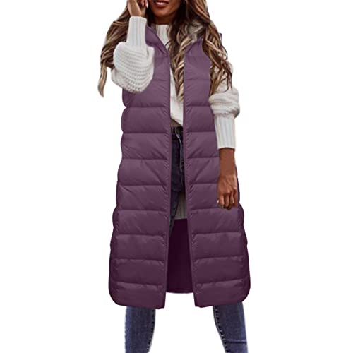 Dislsokrhov Damen Weste Stehkragen Steppweste Lang Leichte Warm Übergangsweste Daunenweste Casual Winterjacke Softshell-Weste Stehkragen Atmungsaktive Damenweste für Laufen Outdoor Wandern Lila,M von Dislsokrhov