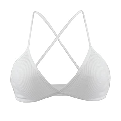 Dislsokrhov Damen Yoga Sport BH Gekreuzte Rücken Crop Tops Gepolstert Sports Bra Dünn Atmungsaktiv Bequem Sport BH Ohne Bügel Starker Halt Große Brüste Padded Cropped Top für Yoga Gym Weiß,M von Dislsokrhov