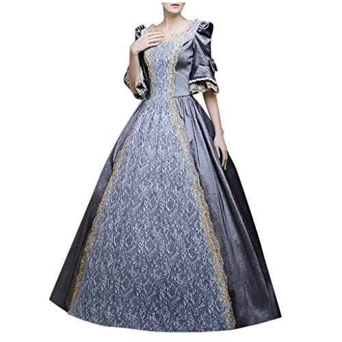 Dislsokrhov Dirndl Damen, Midi Trachtenkleid Trachtenmode Trachtenrock Kleid Gothic Retro Einfarbig Langes Kleider Midikleid Sexy für Oktoberfest Cosplay Halloween Karneval Kostüm Grey,3XL von Dislsokrhov