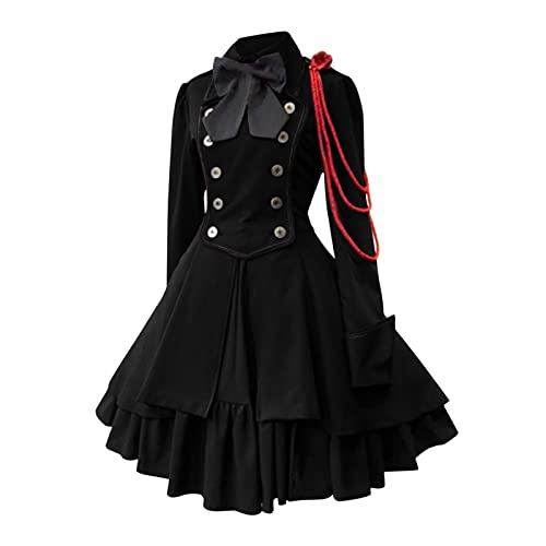 Dislsokrhov Dirndl Damen, Midi Trachtenkleid Trachtenmode Trachtenrock Kleid Lässig Vintage Spitze Modekleid Damenkleider Sommer für Oktoberfest Cosplay Halloween Karneval Kostüm Schwarz,L von Dislsokrhov