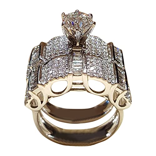 Dislsokrhov Paarringe Set Geometrischer Hohlsilberring Strass Verlobungsring Ehering Set Strass Ring Set Kompletter Ring Zierliche Ringe Für Frauen Größe 5 11#4Silber5 von Dislsokrhov