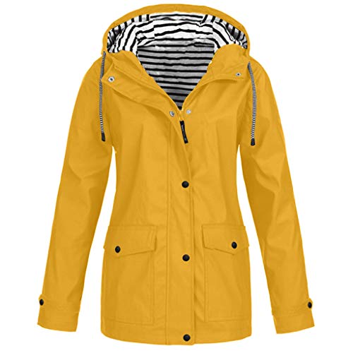 Dislsokrhov Regenjacke Damen Wasserdicht Softshelljacke Outdoorjacke Atmungsaktive Packbare Übergangsjacke Leichte Jacke mit Kapuze für Frühlings Herbst zum Wandern Reisen Trekking Fahrrad 13# Gelb,L von Dislsokrhov