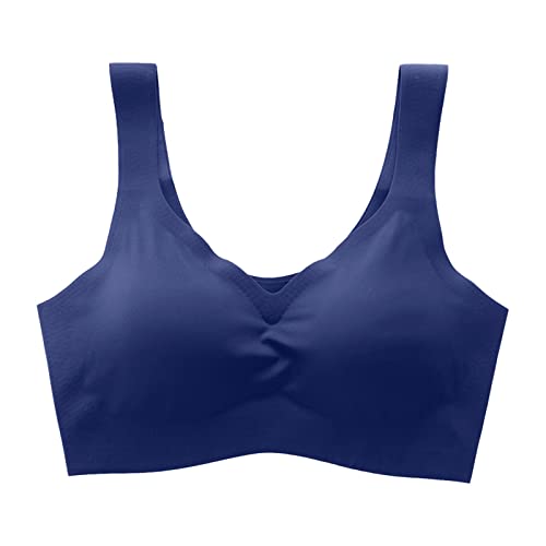 Dislsokrhov Sport Bra Damen BH Bustier Wohlfühl Bustiers Top Soft Sport Bra Ohne Bügel Push up BH Crossback Sport Bra Große Größen Körperformender BH für Nach Brust OP Fitness Lauf Yoga Blau,XXL von Dislsokrhov