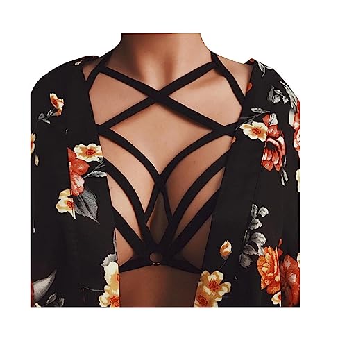 Erotische Dessous Damen Sexy Tiefer V-Ausschnitt Halfter Spitze Reizwäsche Aushöhlen Elastischen Käfig BH Verband Riemchen Neckholder BH Bustier Dünn Blumen Spitze Bustier Crop Top E2-Schwarz,XL von Dislsokrhov