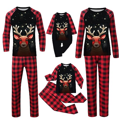 Familie Pyjama Locker Nachthemden Hausanzug Schneekugel Schlafanzug Langarm Pullover Cartoon-Druck Pyjamahose Familien Schlafshirt Weich Gemütlich Herren 5# Schwarz, M von Dislsokrhov