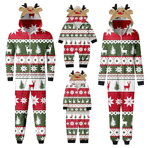 Familie Pyjamas Baumwolle Nachthemden Pyjamahose Schlitten Schlafanzüge Ugly Hausanzug Couple Strampler Jungen Pullover Classic Locker Damen 4# Grün, M von Dislsokrhov