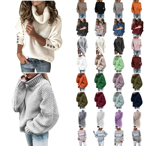 Generic Pullover Damen Rollkragenshirt Cable Knit Elegant Langarm Tops Lose Grobstrick Casual Weich Jumper Sweater Ausgefallene Pullover Damen Herbst Pulli Damen 01 Blau, XL von Dislsokrhov