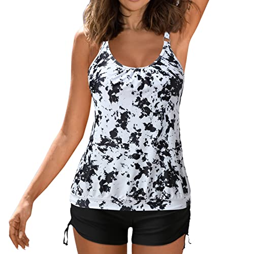 Oversize Damen Tankini Set Zweiteilig Push up mit Einstellbarer Bikinislip Tankini mit Hotpants Badebekleidung Zweiteilig mit Streifen Tankini Damen mit Shorts Badeanzüge FüR Damen A2-Weiß,3XL von Dislsokrhov