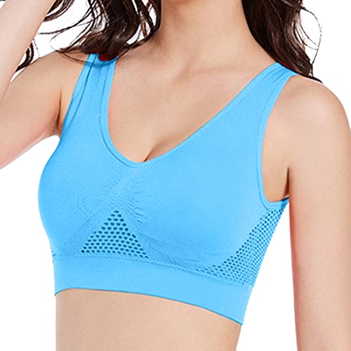 Sport BH Damen Gepolstert Bustier Nahtlose Ohne Bügel Atmungsaktiv Sport Bra Starker Halt Push-Up BH Große Größen Backless Body Shaper Bra für Nach Brust OP Fitness Lauf Yoga Himmelblau,7XL von Dislsokrhov