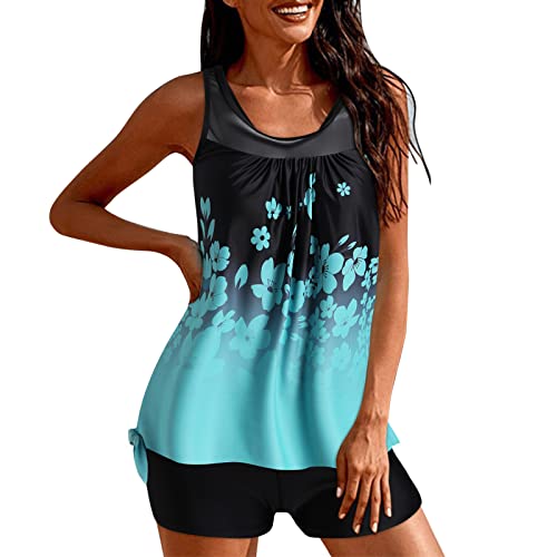 Tankini Damen Große Größen Bauchweg Badeanzüge Zweiteilig Push up mit Einstellbarer Bikinislip Tankini Top Soft Cups Tankini Damen Große Größen Bademoden FüR Damen Badekleider Hellblau，4XL von Dislsokrhov