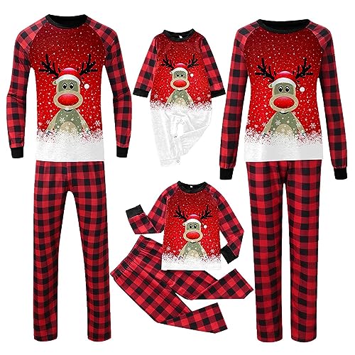 Weihnachten Familien Schlafanzug Matching Nachtwäsche Familie Schlafshirt Outfits Couple Pyjamahose Damen Kostüme Nachthemden Schneekugel Strampler Mädchen Pullover 5# Rot, M von Dislsokrhov