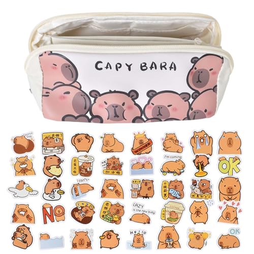 Disnace Capybara Federmäppchen, Großes Capybara Mäppchen, Mehrschichtige Federmäppchen, Niedliches Stifteetui Federtasche für Schule Büro Geschenke mit 40 Capybara Sticker von Disnace